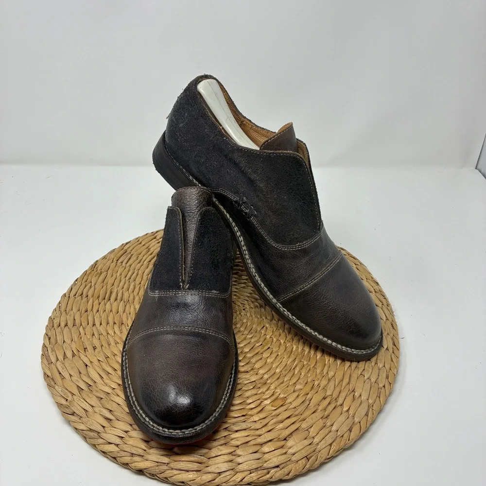 Bed Stu Women Dark Brown Distressed Leather Slip On Loafers Vibram Sole Size 11